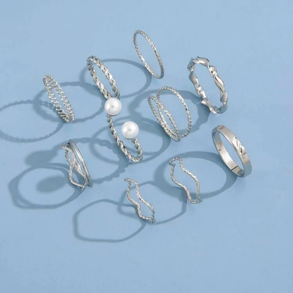 10pcs Silver Ring Set - Picture 2 of 3